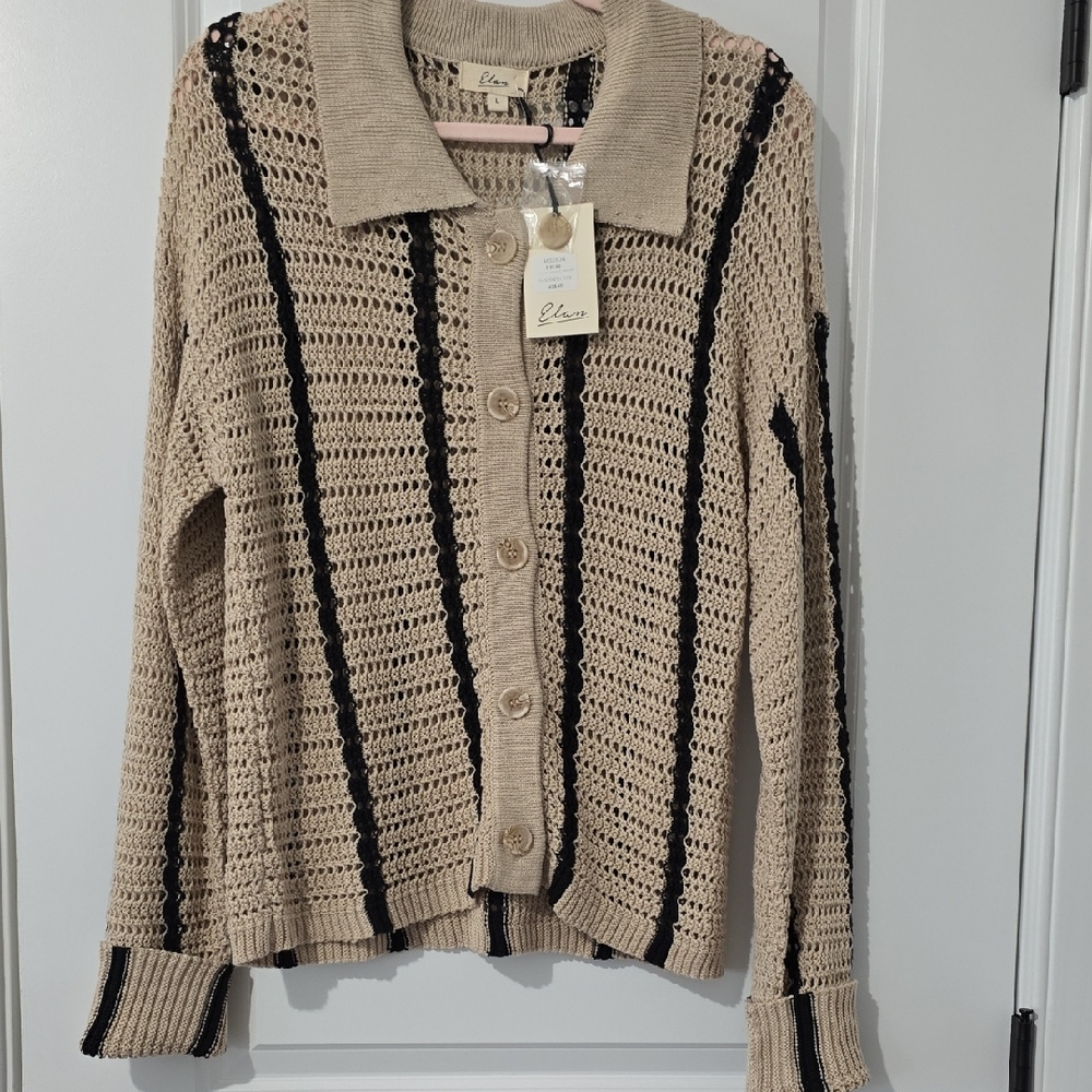 Elan Beige and Black Knit Cardigan